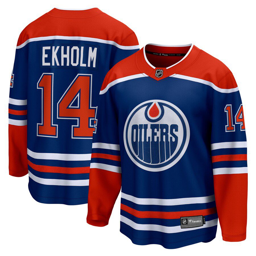 Men Edmonton Oilers 14 Mattias Ekholm Fanatics Branded Royal Home Breakaway NHL Jersey